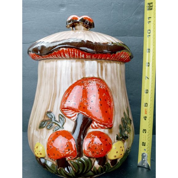 Vintage Mushroom Cookie Jar Orange Arnel's Hand Painted Ceramic Signed Canister - Picture 12 of 12